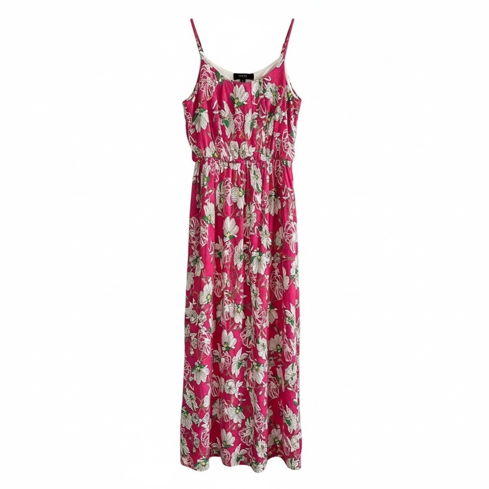 NAIF Womens Boho Chic Pink Floral Sleeveless Elastic Waist Maxi Dress Small